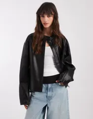エイソス レディース アウター ジャケット・ブルゾン レザー ASOS DESIGN motorsport leather look moto jacket Black ブラックのサムネイル