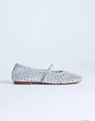 トップショップ レディース シューズ パンプス レザー Topshop Bobbi leather woven ballet flatsILVER シルバーのサムネイル