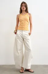 トップショップ レディース トップス シャツ リブニット コットン ニット Topshop Stripe Rib Knit Stretch Cotton Tank Orange オレンジのサムネイル