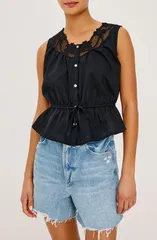 レイルズ レディース トップス シャツ コットン Rails Leilani Peplum Cotton ButtonUp Top Black ブラックのサムネイル