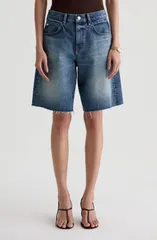 エージー レディース ボトムス デニムパンツ ハイウエスト ショートパンツ AG Hattie Raw Hem High Waist Denim Barrel Shorts Nostalgia デニムのサムネイル