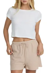 ビラボン レディース トップス シャツ コットン ジャージー Billabong Daily Cotton Jersey Crop TShirt Salt Crystalのサムネイル