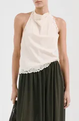 マンゴ レディース トップス シャツ ドレープ コットン レース ホルター MANGO Kristen Draped Lace Detail Cotton Halter Top Ecru エクリュのサムネイル