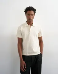 トップマン メンズ トップス ポロシャツ リブ クロップド Topman cropped fit ribbed polo shirt in cream クリームのサムネイル