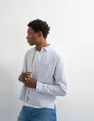 トップマン メンズ トップス シャツ リラックスフィット クロップド Topman relaxed fit cropped seersucker shirt in light BLUE ブルーのサムネイル
