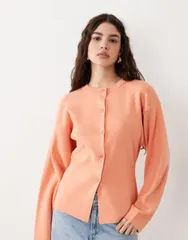 エイソス レディース アウター カーディガン クルーネック ニット ASOS DESIGN knit structured crew neck cardigan in peach ピーチのサムネイル