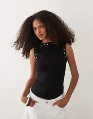 エイソス レディース トップス タンクトップ ASOS DESIGN tank top with studetails Black ブラックのサムネイル