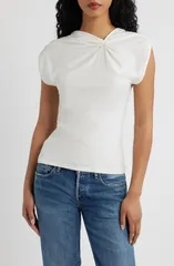トップショップ レディース トップス シャツ ギャザー コットン Topshop Knot Detail Ruched Stretch Cotton Top White ホワイトのサムネイル