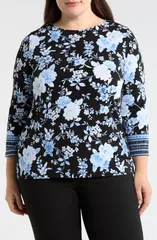 アンクライン レディース トップス シャツ フラワー柄 プリント フラワー Anne Klein Floral Print Border Top Anne Black Multi ブラックのサムネイル
