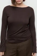 マンゴ レディース トップス シャツ MANGO Boatneck Top Brown ブラウンのサムネイル