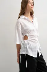 トップショップ レディース トップス シャツ カットアウト Topshop Drawstring Cutout ButtonUp Top White ホワイトのサムネイル