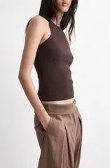 マンゴ レディース トップス シャツ セーター コットン MANGO Cotton Blend Rib Sweater Tank Chocolate チョコレートのサムネイル