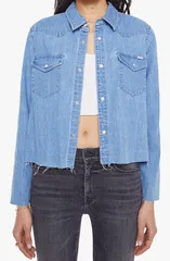 マザー レディース トップス シャツ デニム MOTHER The Super Exes Frayed Step Hem Crop SnapUp Denim Shirt Playing For Keeのサムネイル