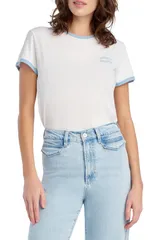 フェイバリット ドーター レディース トップス シャツ ロゴ Favorite Daughter The Collegiate Chest Logo Ringer TShirt White Sea Bのサムネイル