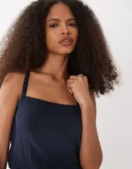 マンゴ レディース トップス シャツ Mango Teen pointelle cami top NAVY ネイビーのサムネイル