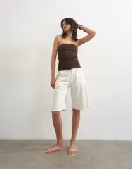 トップショップ レディース トップス タンクトップ Topshop bandeau button detail top in dark chocolate Dark chocolate チョコレートのサムネイル