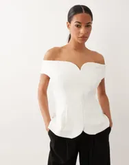 エイソス レディース トップス シャツ ASOS DESIGN off shoulder tailored top part of a set IVORY アイボリーのサムネイル