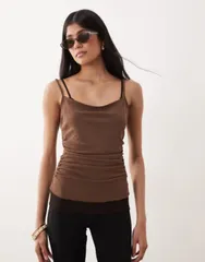 マンゴ レディース トップス シャツ Mango double layer tank top BROWN ブラウンのサムネイル