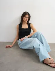 トップショップ レディース トップス タンクトップ Topshop square neck tank Black ブラックのサムネイル