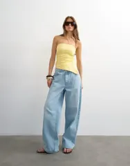 トップショップ レディース トップス タンクトップ アシンメトリー ギャザー Topshop split side ruched asymmetric bandeau in yellow イエローのサムネイル