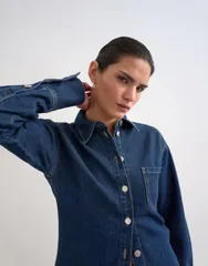 トップショップ レディース トップス シャツ デニム Topshop denim cinch detail shirt indigo RINSE INDIGO インディゴのサムネイル