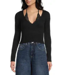 アーバンアウトフィッターズ レディース トップス シャツ BDG Urban Outfitters Long Sleeve Seeing Double Top Black ブラックのサムネイル
