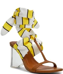 スティーブ マデン レディース シューズ ヒール サンダル アンクル アクリル Steve Madden Sera Striped Ankle Scarf Wrap Clear Acrylic Wedのサムネイル