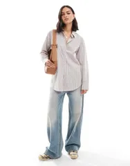 エイソス レディース トップス シャツ ASOS DESIGN poplin oversized shirt stripe Pink Stripe ピンクのサムネイル