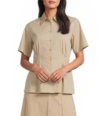 アンクライン レディース トップス シャツ プチ Anne Klein Petite Size Short Sleeve Poplin Coordinating Shirt Safariのサムネイル