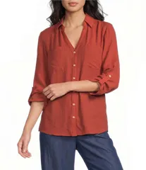 INサンフランシスコ レディース トップス シャツ IN San Francisco 34 Sleeve Button Front Woven Top Terracotta テラコッタのサムネイル