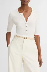 ヴィンス レディース トップス シャツ リブニット コットン ニット Vince Rib Knit Pima Cotton Henley OFF WHITE オフホワイトのサムネイル