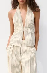 マンゴ レディース トップス シャツ 背中開き ホルター MANGO Tatin Backless Halter Top YELLOW イエローのサムネイル