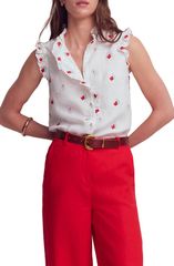 ボーデン レディース トップス シャツ ノースリーブ 刺繍 リネン Boden Isabel Embroide red Linen Sleeveless ButtonUp Shirt FLORAL E