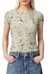 オールセインツ レディース トップス シャツ フラワー柄 メッシュ フラワー AllSaints Ellie Floral Mesh Top CARMEL STEM GREEN グリーンのサムネイル