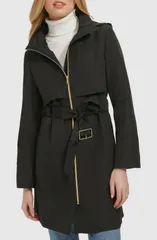 コールハーン レディース アウター ジャケット・ブルゾン Cole Haan Belted Travel Packable Hooded Rain Jacket BLACK ブラックのサムネイル