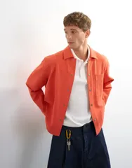 トップマン メンズ トップス シャツ ジャージー Topman boxy fit jersey shacket in coral コーラルのサムネイル
