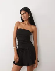 エイソス レディース トップス シャツ アシンメトリー コットン ASOS DESIGN mix match cotton crinkle asymmetric bandeau top Black ブのサムネイル