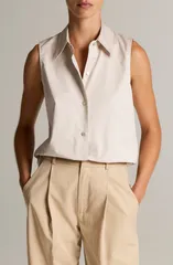 ヴィンス レディース トップス シャツ ノースリーブ Vince Sleeveless ButtonUp Shirt OYSTERのサムネイル