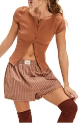 フリーピープル レディース アウター ニット・セーター コットン カーディガン Free People Most Wanted Short Sleeve Cotton Blend Cardigan Rのサムネイル