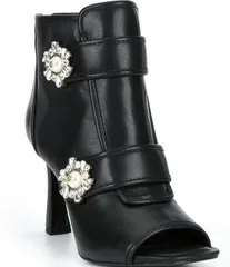 カール ラガーフェルド レディース シューズ ブーツ・レインブーツ KARLAGERFELD PARIS Dimitra Pearl Embellished Booties Black ブラックのサムネイル
