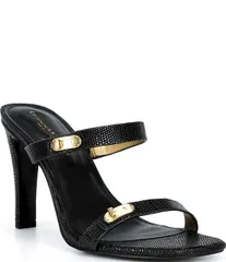 ダナキャラン レディース シューズ サンダル プリント Donna Karan Bailey Double Banded Lizard Print Dresslide Sandals Black ブラのサムネイル