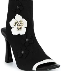 カール ラガーフェルド レディース シューズ ブーツ・レインブーツ ニット ヒール KARLAGERFELD PARIS Dacey Knit Peep Toe Open Heel Flower Boのサムネイル