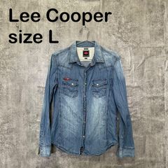 [T-1876]Lee Cooper 리쿠퍼 L 데님 셔츠 긴팔 스냅 버튼 웨스턴 셔츠 블루 블루 워시 가공 슬림 피트 사탕 카지