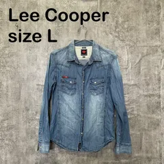 【T-1876】Lee Cooper リークーパー L デニムシャツ 長袖 スナップボタン ウエスタンシャツ ブルー 青 ウォッシュ加工 スリムフィット アメカジのサムネイル