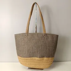 【美品】【新品タグ付き】 アリステラ aristella／ポルカポルカ polka polka 『軽量』雑材バッグ／かごバッグ 【取っ手の長さ52cm 縦27cm 横37cm マチ12cm】 グレー・ナチュラルのサムネイル