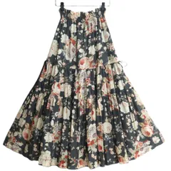 【美品】インゲボルグ★上品！花柄ティアードスカート ロング丈 チャコール系 無地 ギャザーたっぷり♪薄手 z19452のサムネイル