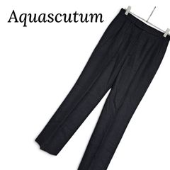 Aquascutum アクアスキュータム レディース 9 M チャコールグレー ウール100% センタープレス スラックス タックパンツ スラックスパンツ 高級 裏地キュプラ100% レナウン製 日本製 ボトムス 美品 499KJ