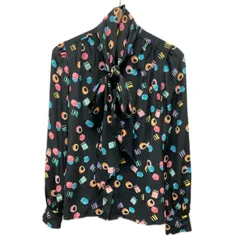 【中古】　MARC JACOBS　柄シャツ　長袖　ブラウス　トップス　ショールカラー　リボン　フルボタン　シルク　総柄　レトロ　古着　/2496のサムネイル