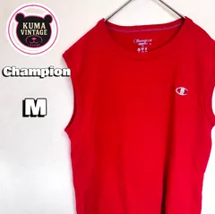 usa古着 Champion チャンピオン ノースリーブ M レッド 無地 目ありのサムネイル