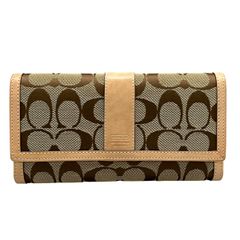 COACH(コーチ) 長財布 シグネチャー柄 カーキ×ベージュ レザー